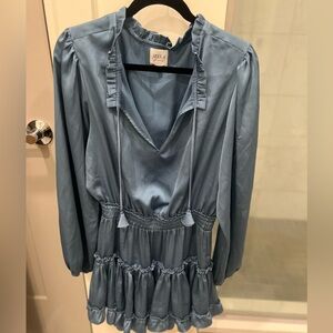 MISA Lorena Satin Tiered Ruffled Dress